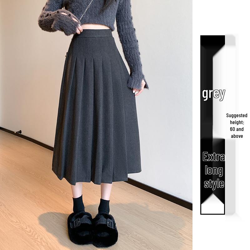 

Женская шерстяная эластичная плиссированная юбка миди с высокой талией - Теплая и стройнящая для осени/зимы M