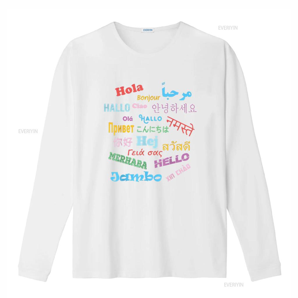 Hello Word In Different Languages Travel and Teacher T Shirt Vintage Washed Casual Soft Streetwear Fashion Stretched Unisex