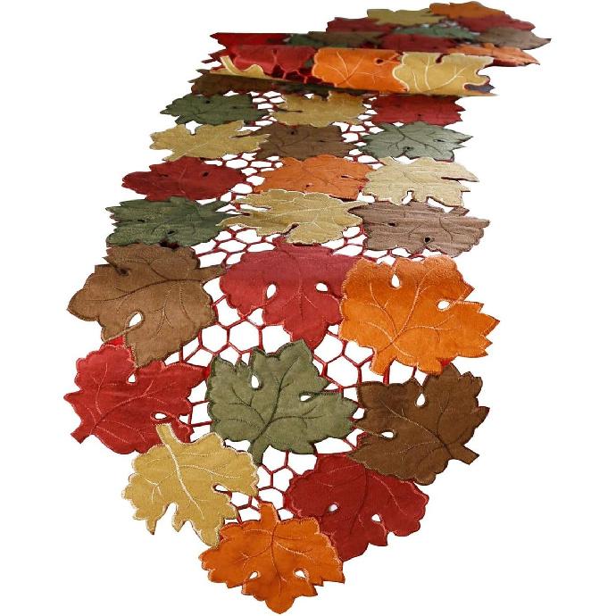 OWENIE Fall Table Runner 70 Inches Long, Thanksgiving Table Runner for Fall Decor, Embroidered Brown Harvest Maple Leaves Table Decorations ,