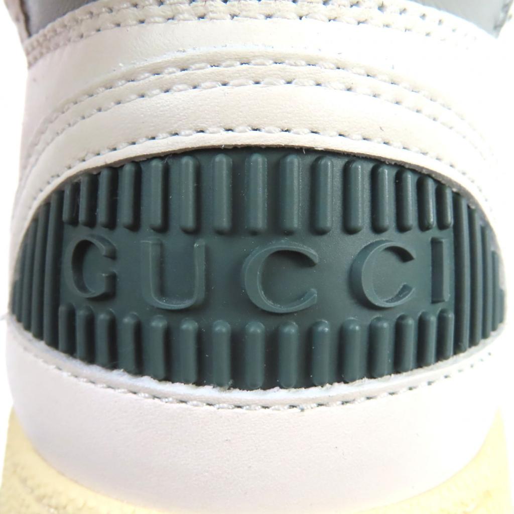 Makellose GUCCI Sneaker Interlocking G High-Top Weiß Khaki Leder Damen 36.5 Gebraucht