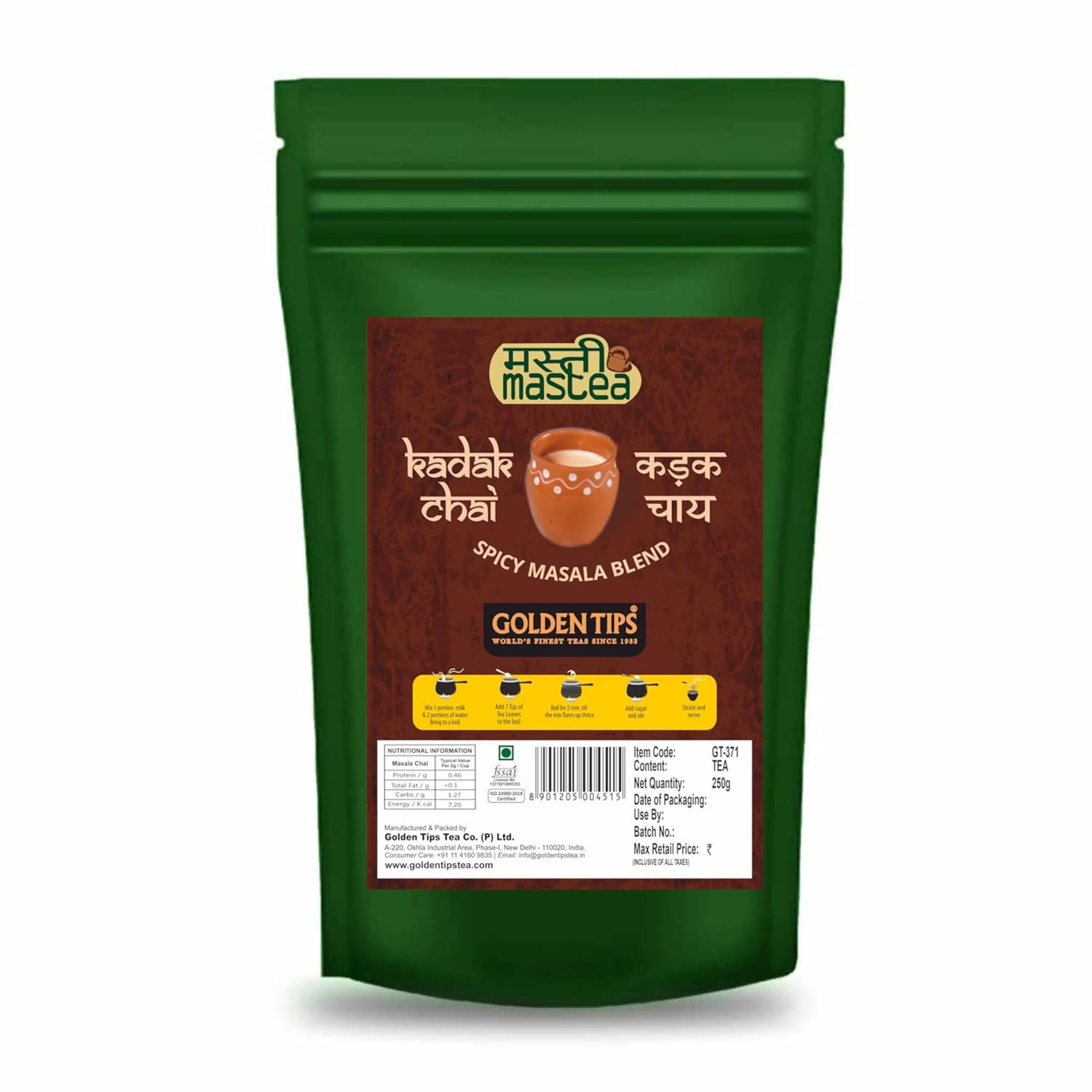 

Golden Tips Kadak Masala Chai, Strong Assam CTC Tea with Aromatic Spices, Cardamom, Cinnamon, Clove, Ginger & Bay Leaves, Bold & Flavorful,