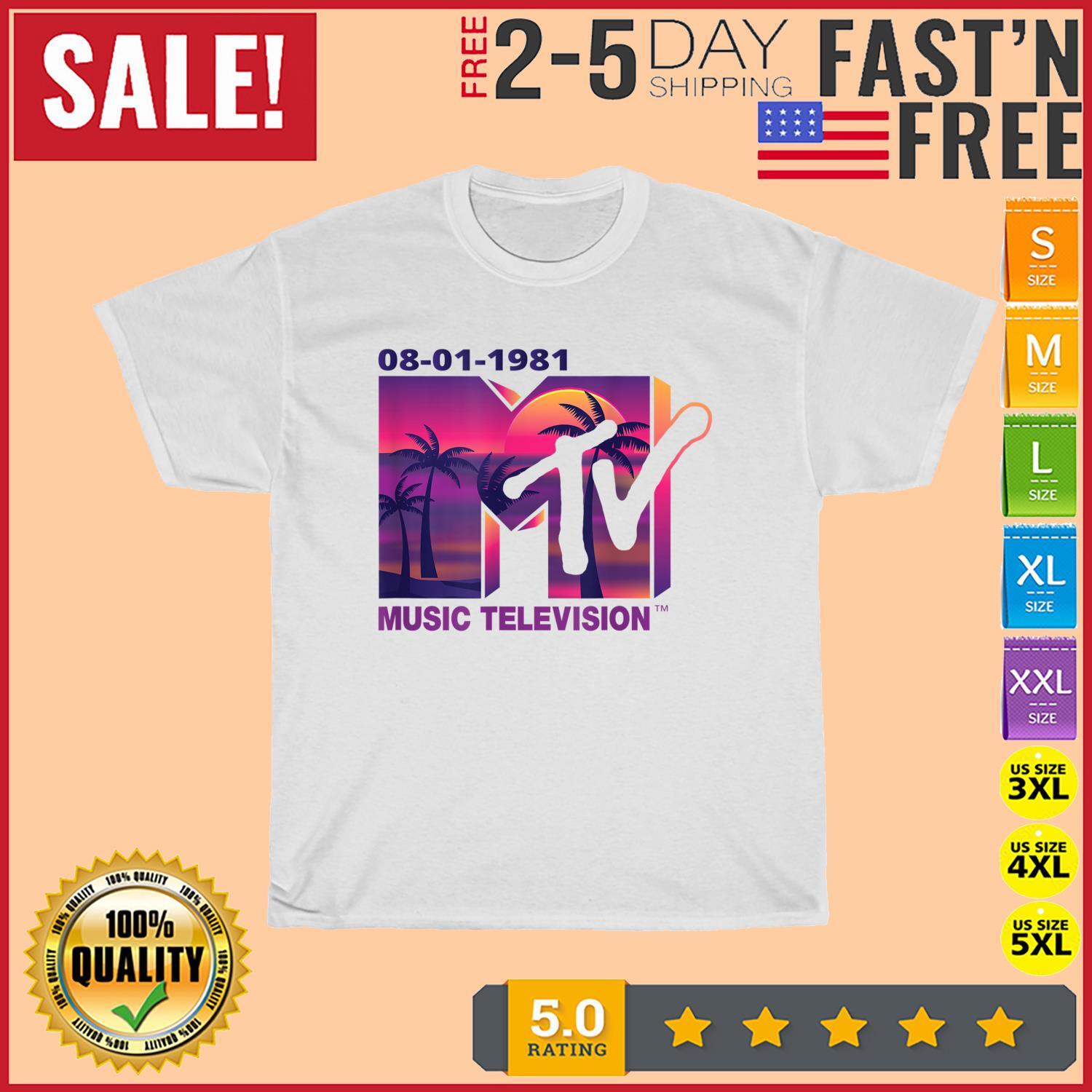 The official 1981 MTV Logo with purple Palms in the Sunset T Shirt Mens Womens Tees Top Men Women Kid S