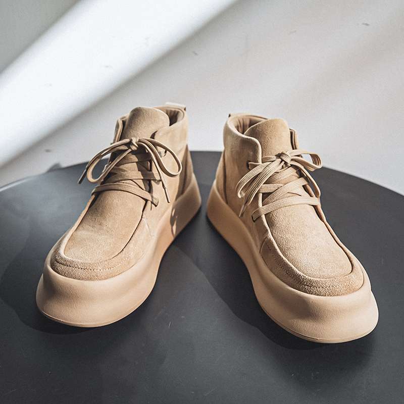 Martin Boots Men's Autumn Men's Shoes 2025 New Velvet Medium-top Casual Cotton Shoes Turned Fur Leather Thick-soled Tooling Boots