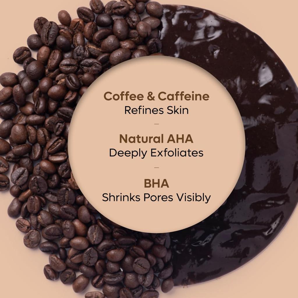 mCaffeine Exfoliating Coffee Face Pack With Natural AHA For Glowing Skin, Deep Cleansing Face Mask For Blackheads Dirt Removal 100 G