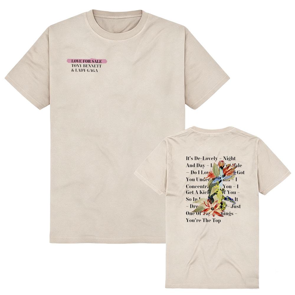 Lady Gaga Love for Sale Tracklist T-Shirt Vintage Watercolor Floral and Plant Prints High Quality Cotton Short Sleeve Men Women