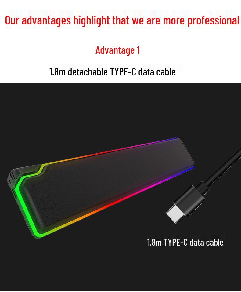 Repose-poignets lumineux RGB en mousse à mémoire de forme - Grande taille pour claviers de bureau