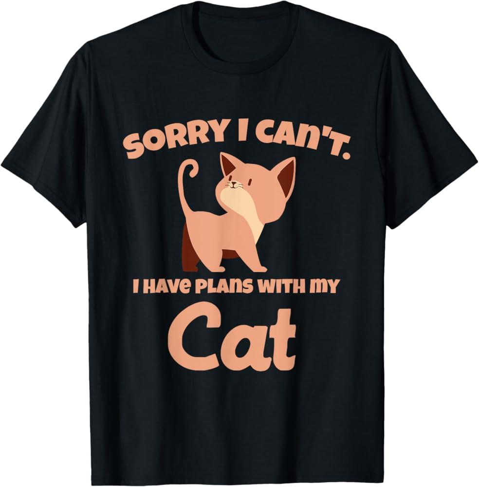 

Korean Style Versatile Fashion Retro Sorry I Cant I Have Plans with My Cat TShirt Cute Cat Graphic Casual Short Sleeve Tee 4XL