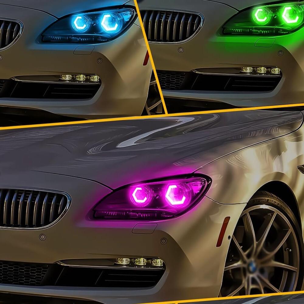 Pair 80mm RGB Hexagon Halo Rings LED DRL Turn Signal For Headlight Fog Retrofit