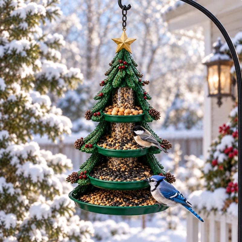 Wild Bird Feeding Display with Christmas Character, Hanging Outdoor Food Station for Garden, Yard, and Porch Use