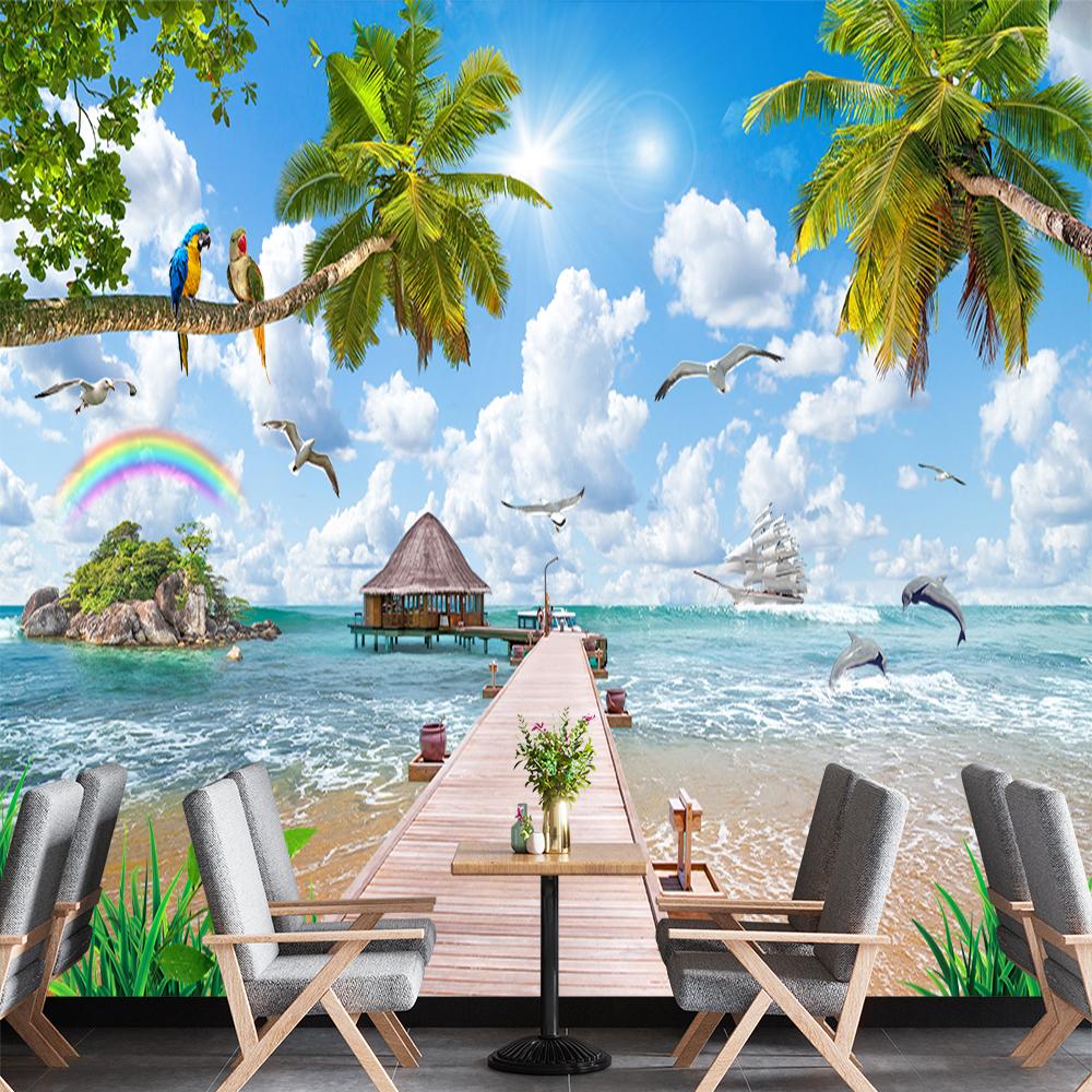 Seaside Scenery Beach Mural Sea View Wallpaper 3d Beach Wallpaper Home Decor