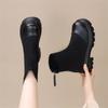 Retro thick heel elastic thin short boots women's winter new heightened velvet rear zipper Martin boots