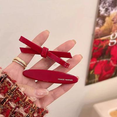 Grampos laterais de laço francês vermelho para meninas, grampos de cabelo vintage de acetato doce, acessórios de cabelo modernos para o dia a dia