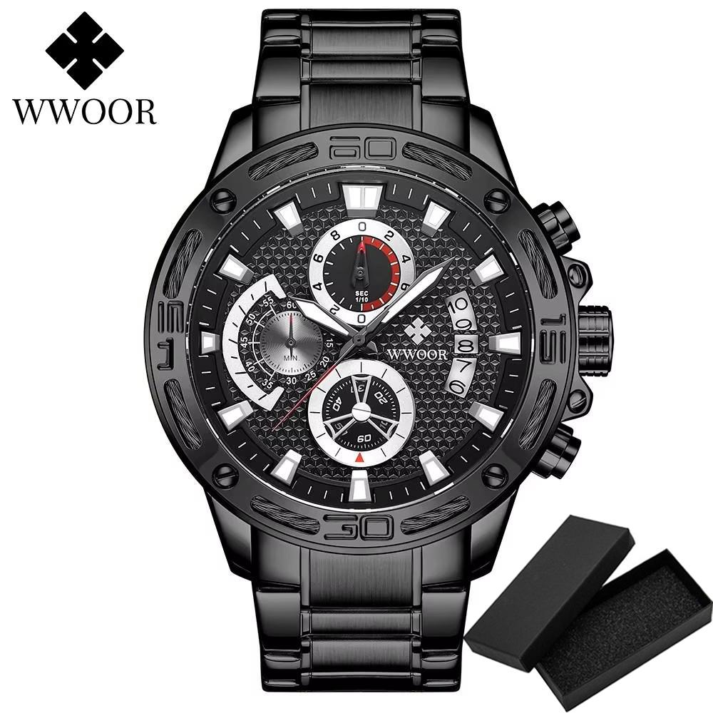 Wwoor Gold Luxury Watch Men Quartz Steel Waterproof Sport Watches Wristwatch Military Chronograph Date Clock Relogio Masculino