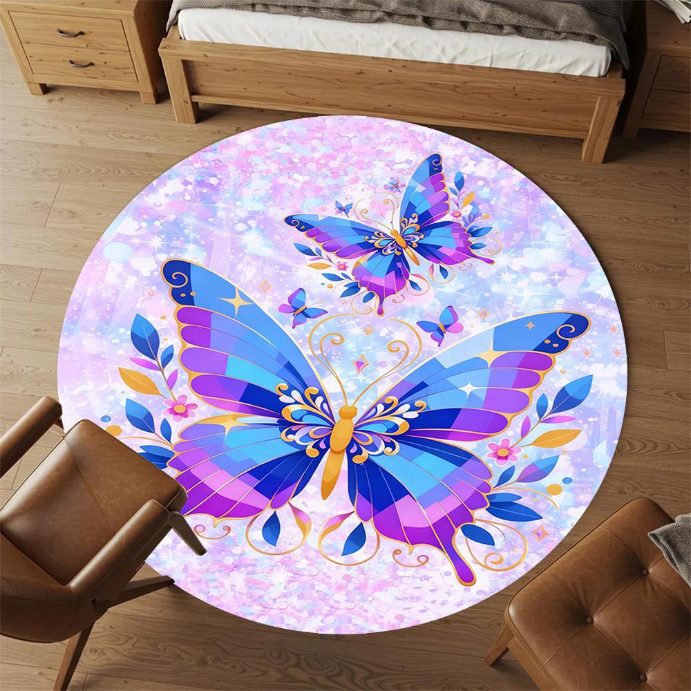 1PC Butterfly Fantasy Round Chair Mat Area Rug - Non-Slip, Floor Mat for Office, Bedroom, and Indoor Decor -Gift D1127178