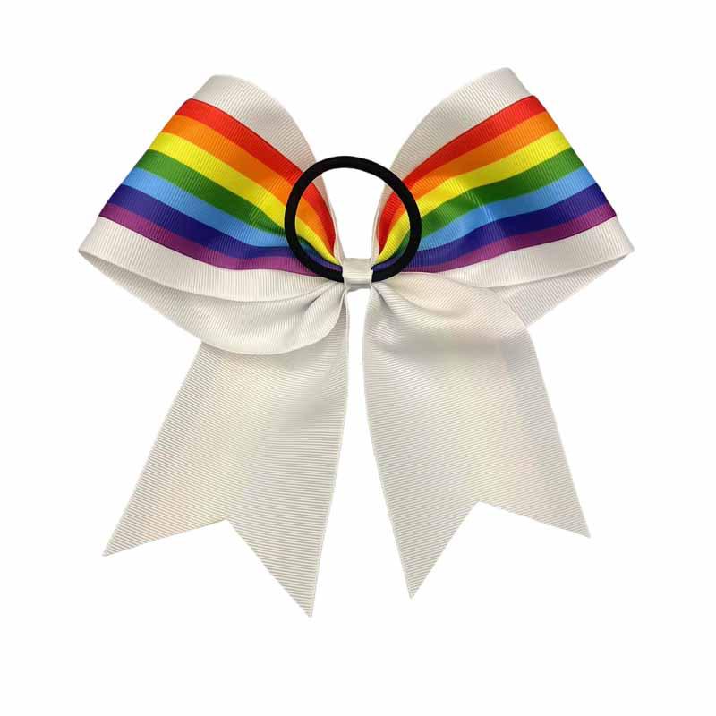 Trendy Rainbow Ribbed Bow Hair Clips & Rubber Band Sets for Kids
