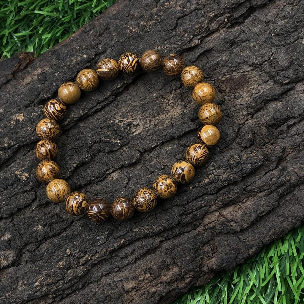 8mm Natural Mariyam Jasper Gemstone Round Beads Unisex Bracelet 7.5" Good-Luck Gift For Birthday RBB-99
