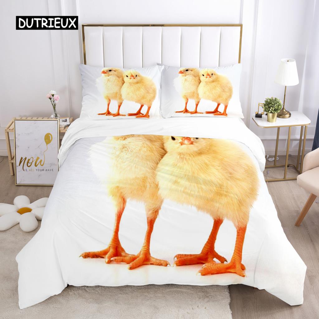 Kylling Dynetrekksett Gårdsdyr Dynetrekk Liten Kylling Enkelt Sengetøy for Gutt Jente Mikrofiber 2/3 stk Dyne Trekk