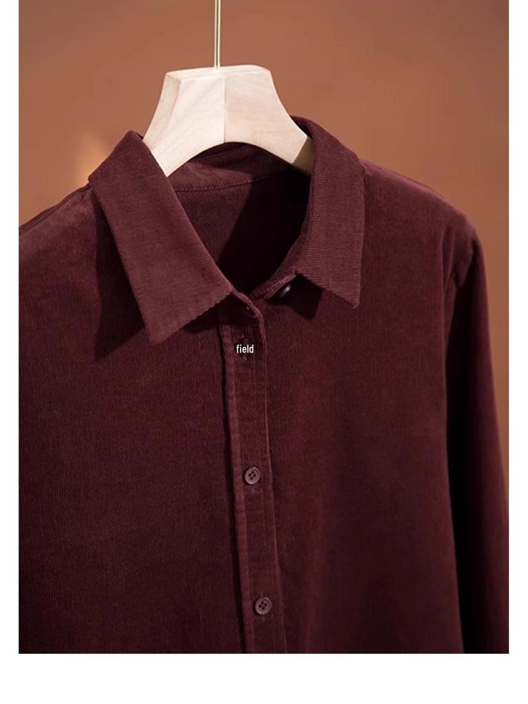 Women's High-Grade Corduroy Polo Shirt – Loose Fit, Purple, Korean Style for Spring & Autumn