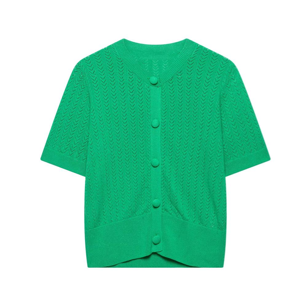 

Women s Slim-Fit Jacquard Mesh Knit Top - Spring/Summer 2025 Collection Small зелёный