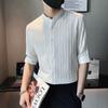 Striped Texture Seven Quarter Sleeved Men's T-shirt Summer Ice Silk Short Sleeved Shirt Men's Henry Collar Shirt