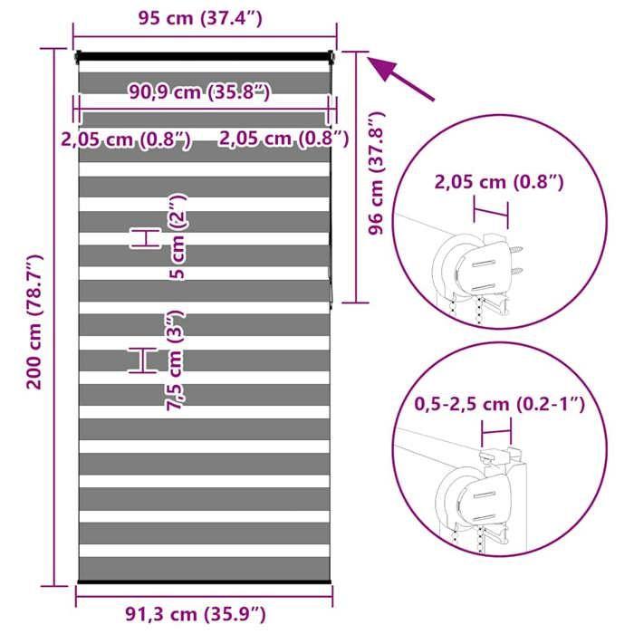 VidaXL Store zèbre gris clair largeur du tissu 90,9 cm polyester, store à enrouleur zébré, store zébré pour fenêtre, store 4014468