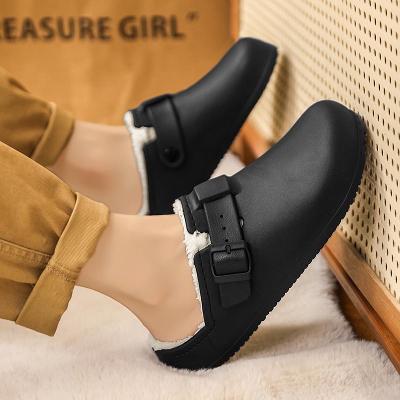 Fashion Winter Men Slippers Keep Warm Men Cotton Shoes with Fur Couple Home Slides Waterproof Flat Casual Shoes Indoor Outdoor Slippers
