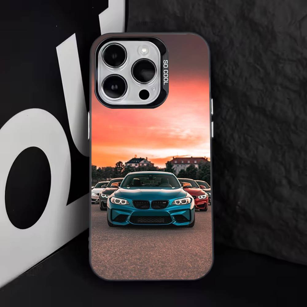 Negro Blanco para B-BMW Funda de Teléfono Para iPhone 16,15,14,13,12,11,8,7,Pro,Max,Plus,Mini,XS,SE Anti Caída Negro Mate Duro