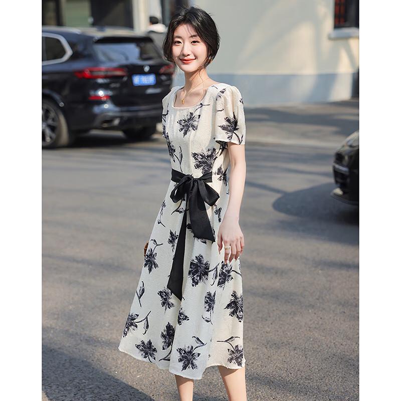 Women's Elegant Short Sleeve A-Line Midi Dress L23045L1