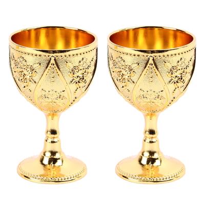 2 Pcs Wine Glass Exquisite 3D Relief Rose Flower Pattern Decorative Vintage Wineglass Gold