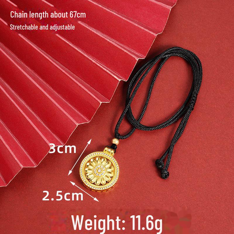 Ancient Gold Sand Eight-Treasure Compass Blessing Necklace - Chinese Retro Copper Alloy Jewelry