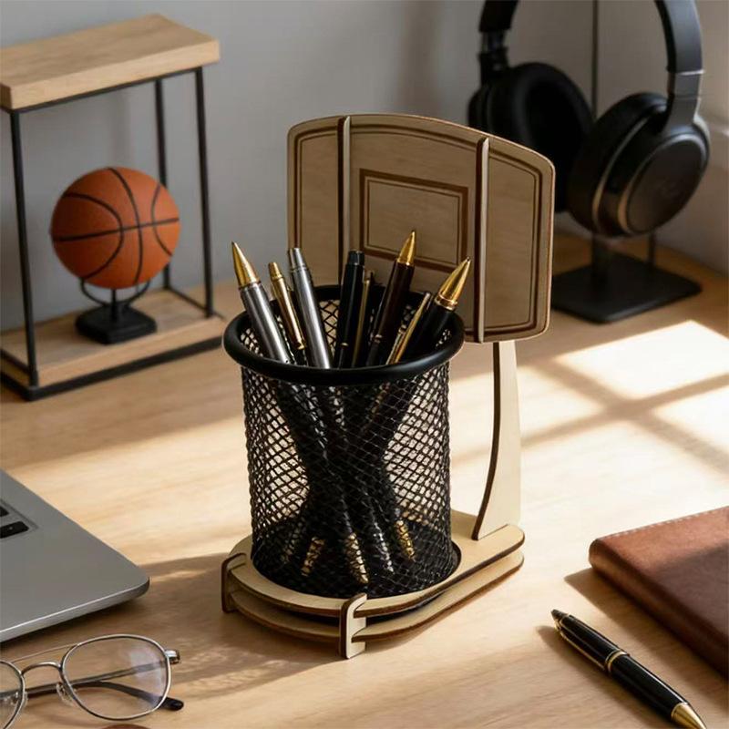 Creative Basketball Hoop Multi-functional Storage Tube, Suitable for Home Living Room ,Tabletop Wooden Assembly Storage Box