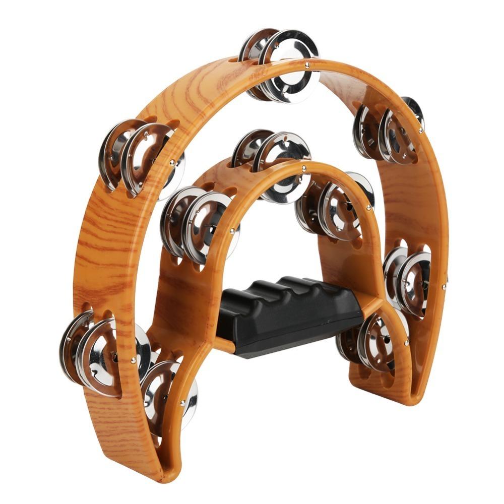 Metal+Plastic Double Row Tambourine Wood Color Half Moon Tambourine Handbell Tambourine  KTV Party