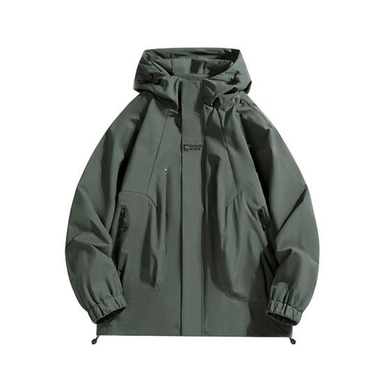 Couple Waterproof Jacket Hooded Long Sleeve Spring Autumn Casual Jacket with Pockets Solid Color Outdoor Travel Outerwear