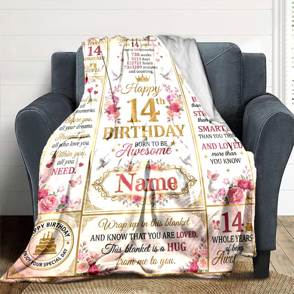 14Th Birthday Celebration Personalized Name Flannel Blankets Are Versatile Serving As Bed Blankets Office Shawls And For Home And Outdoor Camping