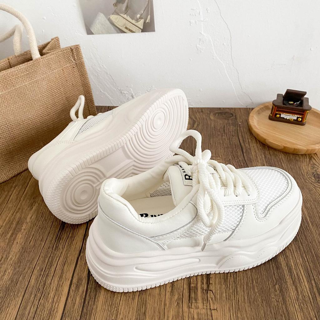 XY-A267 latex insole/mesh breathable thick-soled white shoes women's shoes 2025 casual round head board shoes sports