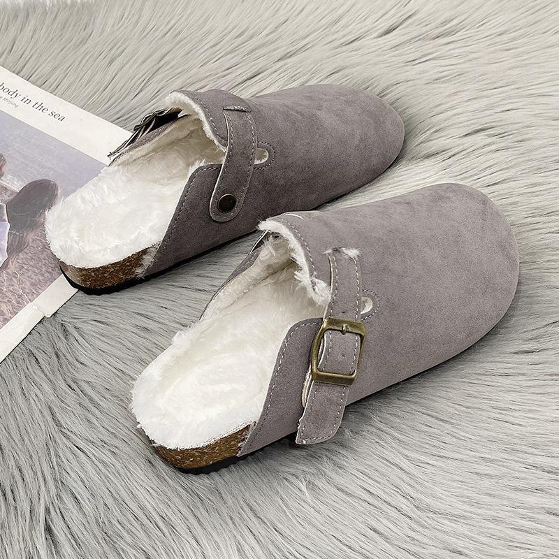 New Bag Head Velvet Platform Slippers Female Couple Cork Mop Large Size Half Mop Lazy Cotton Mop