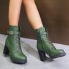 Women'S Ankle Boots Green Large Size Winter  New Horse Biker Chunky Rubber Bottom High Heel Platform Casual Basic Rain Shoes