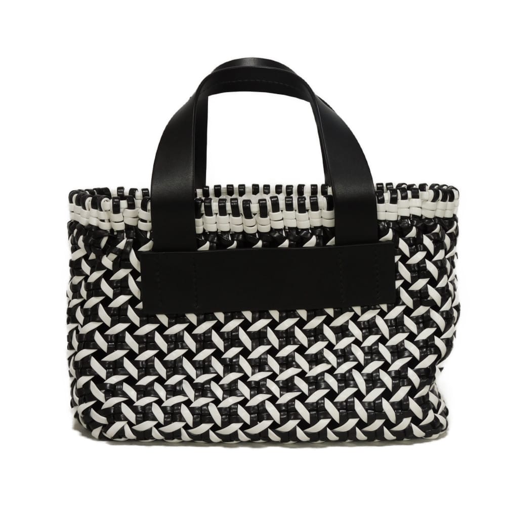 Used Intreccio Woven Tote Bag (12166), 5BA077 2D3N F0967 7922, White, 2-Way Shoulder Bag with Embossed Logo, Black,