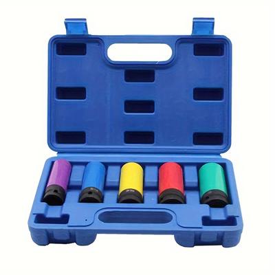 1/2'' Drive Wheel Protector Impact Socket, 3/4/5pcs Thin Wall Deep Impact Socket Set, Durable Plastic Sleeve Lug Nut Socket