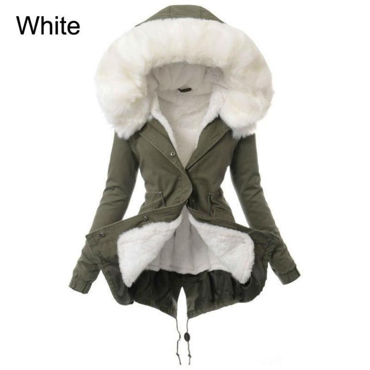 

Зимнее теплое женское длинное пальто с капюшоном из искусственного меха, флисовая утолщенная парка большого размера, модная верхняя одежда XXXL белый