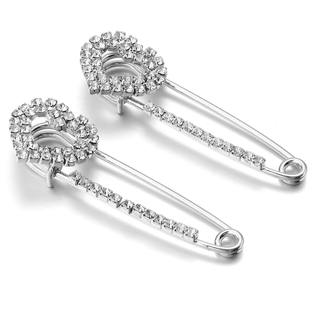 2pcs/lot Alloy Rhinestone Brooches Gold Silver Color Fixed Pins Brooch For Women Dress Safety Pin Brooches DIY Jewelry Making