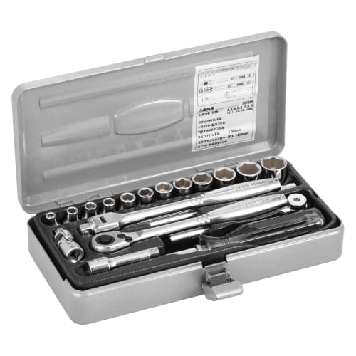 TONE 1800M Socket Wrench Set, 6.35mm (1/4") Drive, Silver, Includes 19 Pieces