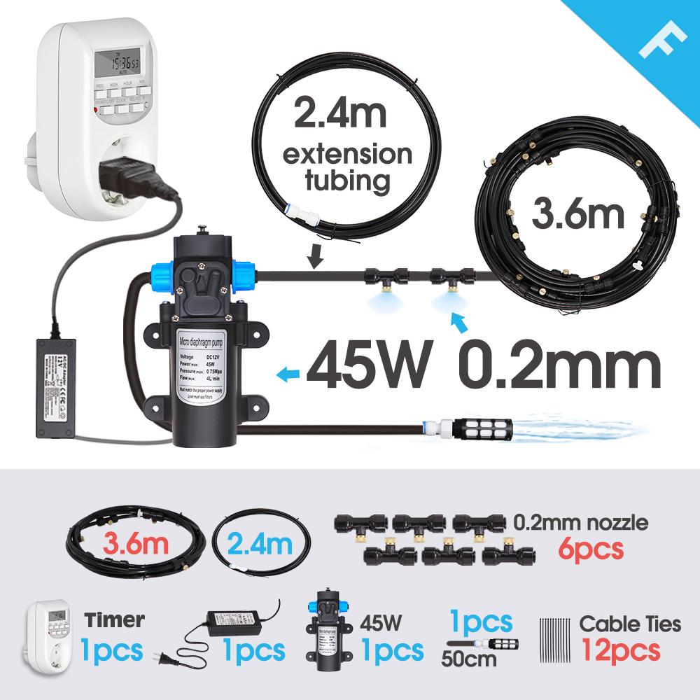 45W 0.2MM Misting Kit Pump Auto Self-priming Watering Cooling System Garden Patio Irrigation Outdoor Mister System Timer Control