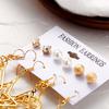 6pairs/set Women Fashion Pearl Five-pointed Star Large Circle Earrings Set