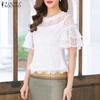 ZANZEA Women Casual Round Neck Short Sleeve Patchwork Lace Blouse