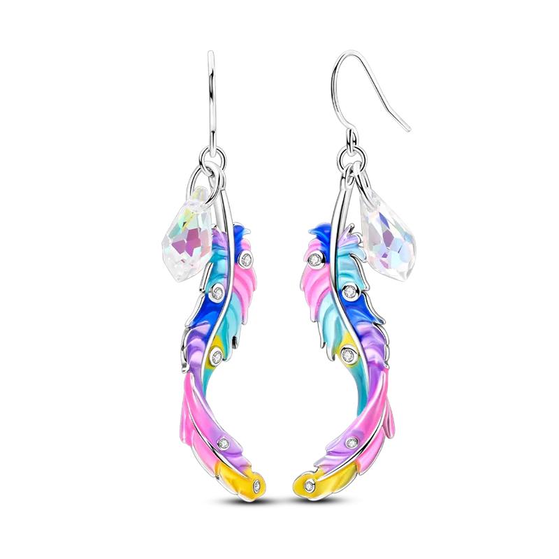 925 Sterling Silver Purple Series Feather Butterfly Dream Catcher Firefly Zircon Earrings for Women Luxury Jewelry Wedding Gift