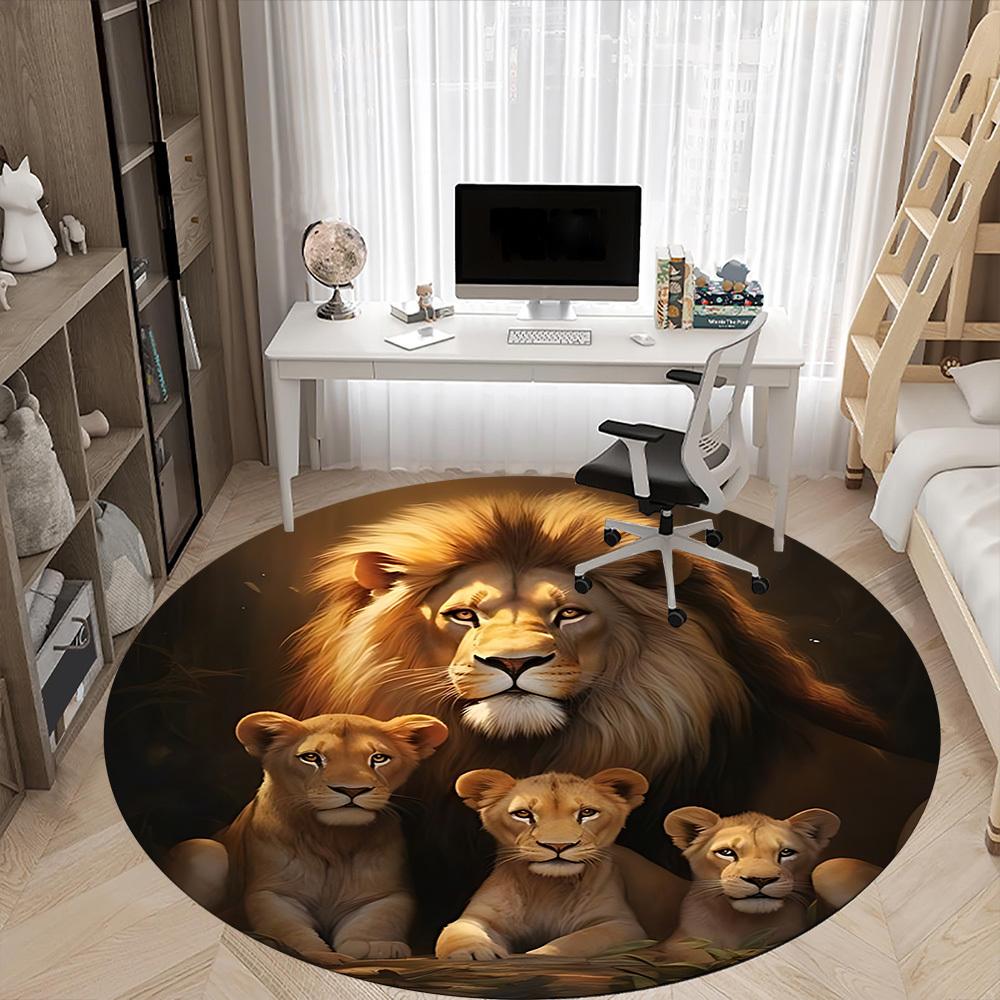 1pc Lion Family Circle Office Round Rug, Carpet for Office, Gaming, Lightweight Round Floor Mat Yy260208088