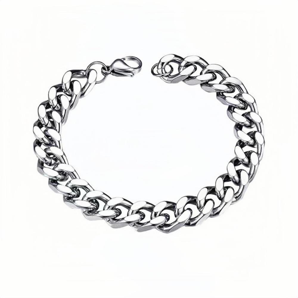 9mm Retro Stainless Steel Cuban Chain Bracelet Simple Silver Color Men Stainless Steel Jewelry Fashion Casual Wear Accessories