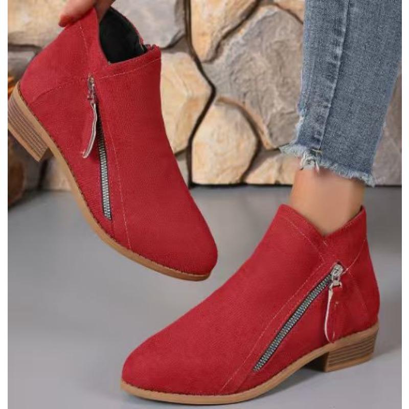 Independent station women's shoes new thick heel large size women's boots suede Martin boots low heel side zipper short boots women