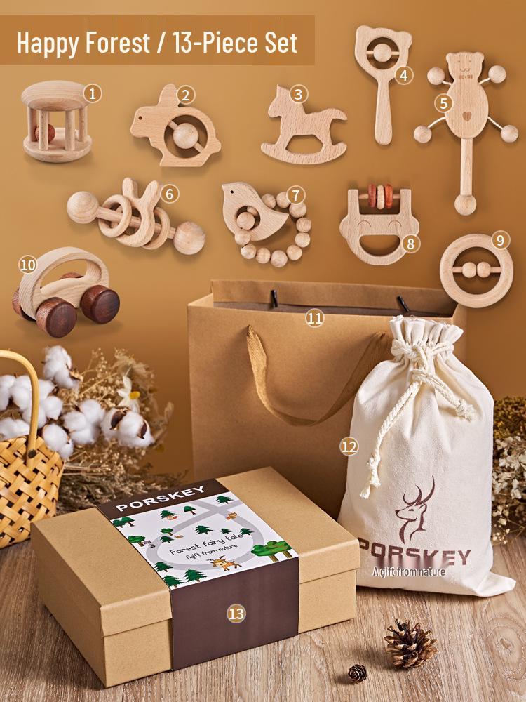 Luxury Newborn Gift Set: Wooden Toys & 100-Day Celebration